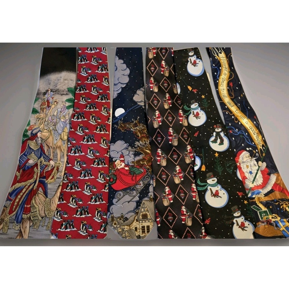 Vintage Christmas Tie Lot 6 Santa Hallmark Wise‎ Men Snowman Novelty Neckties
